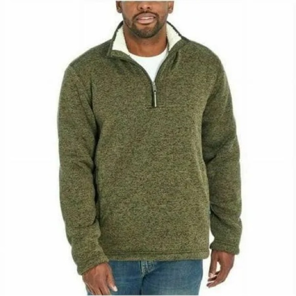 Orvis Men's Sweaters Brighton 1/4 Zip Sherpa Lined Pullover Heather Green XL
